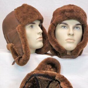 100% Sheepskin Shearling Trapper Ushanka Hunting Hat